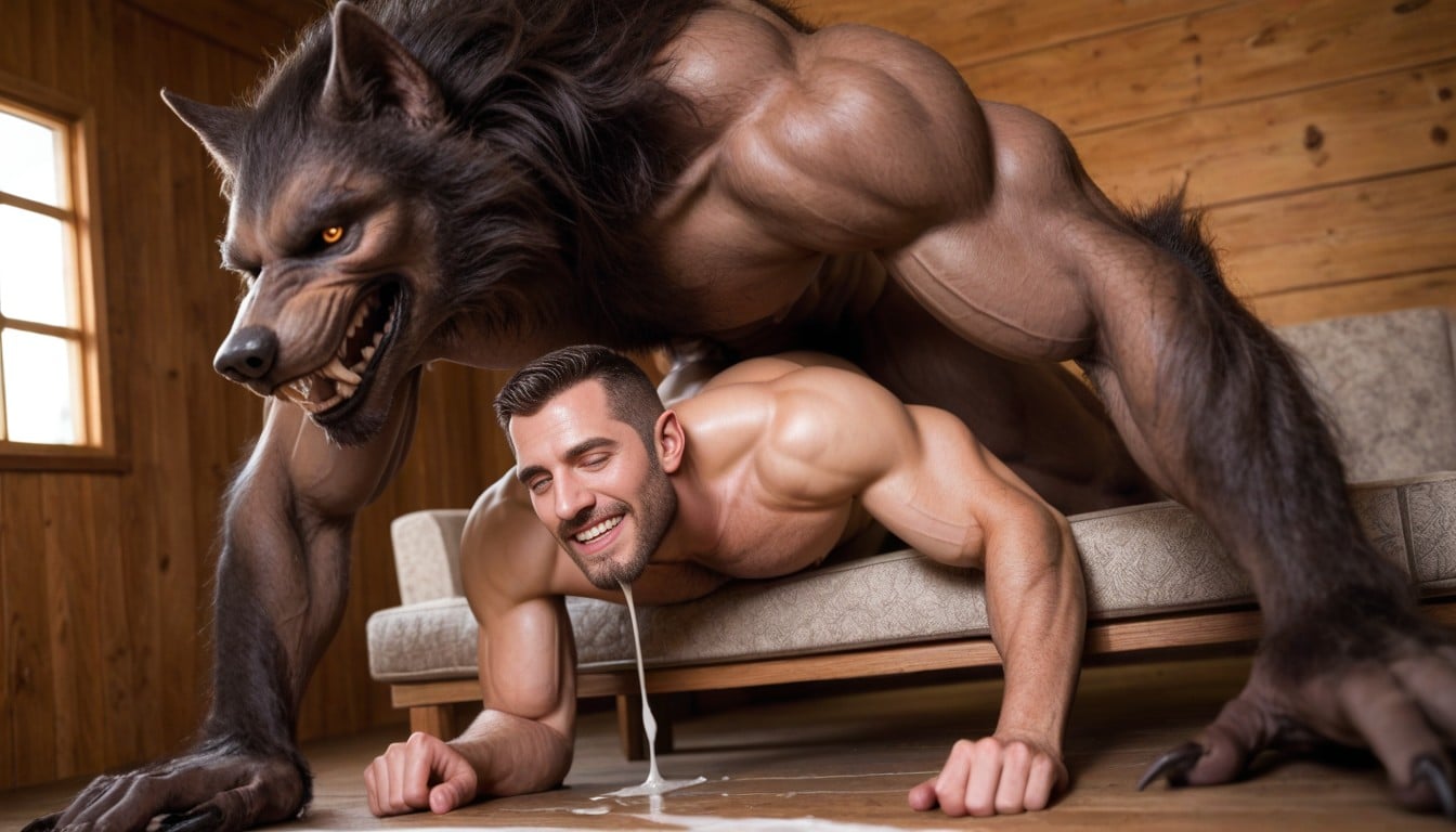 Lots Of Spurting Werewolf Cum, Horny, Living Room AI Gay Porn