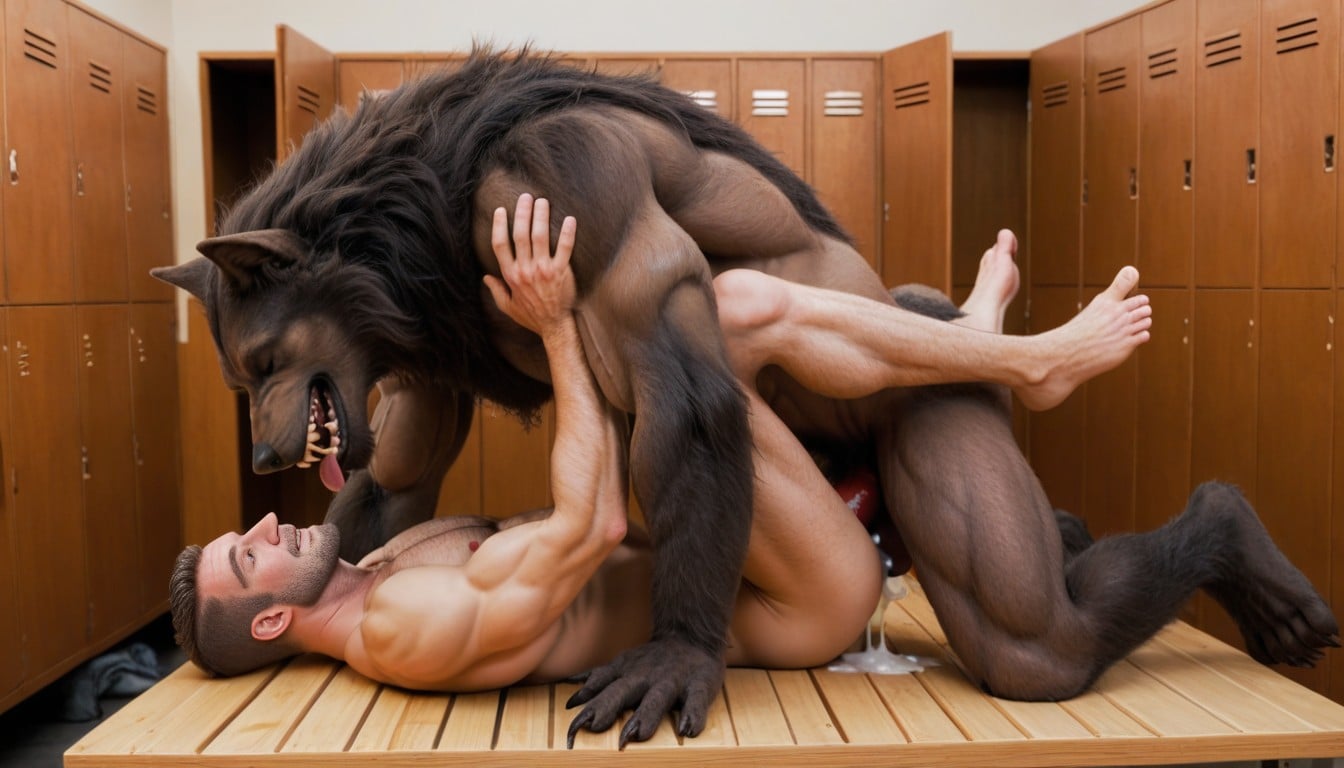 Werewolf, Lots Of Spurting Werewolf Cum, Side View AI Gay Porn