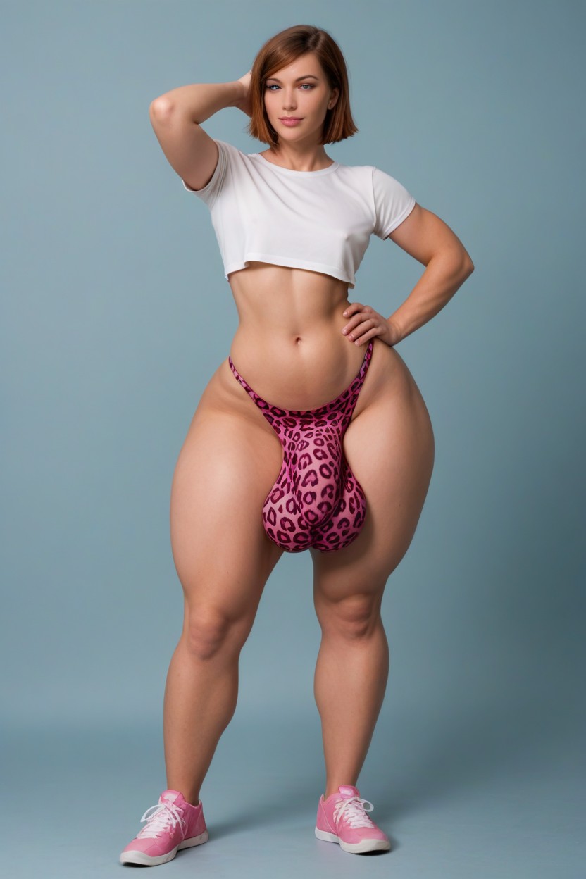 Brown Hair, Full Cover Entire Balls Bulge, Hyper Bulge Shemale AI Porn