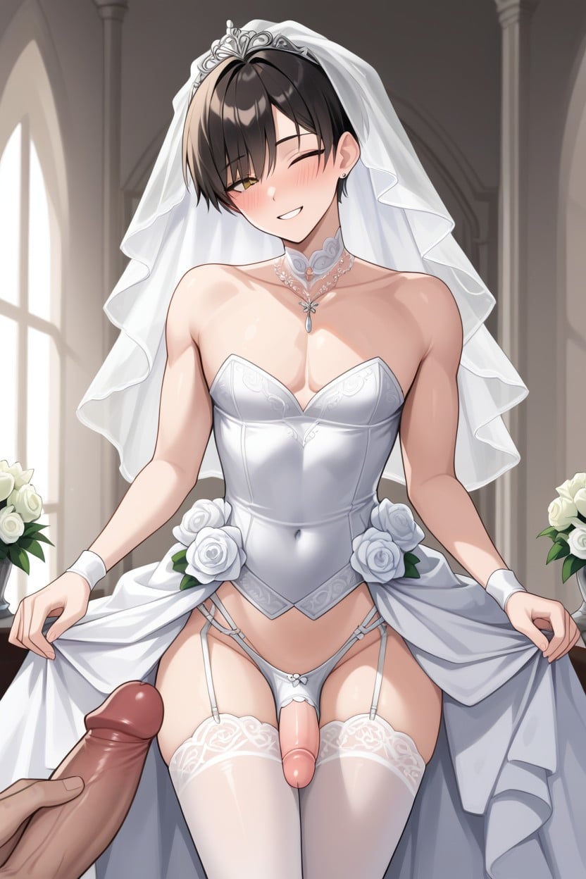 Trap bride in post-sex glow