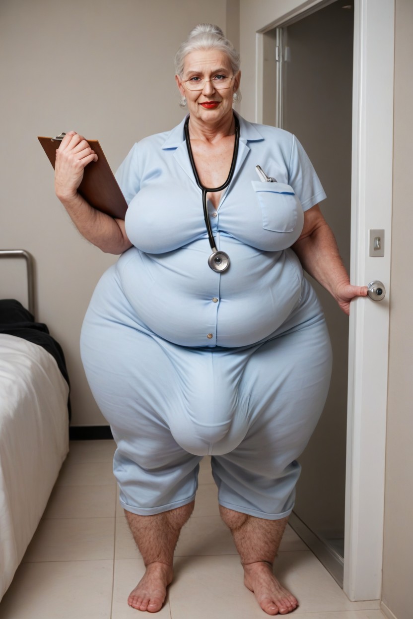 Grinning, Extremely Large Ass, Hair Bun Shemale AI Porn
