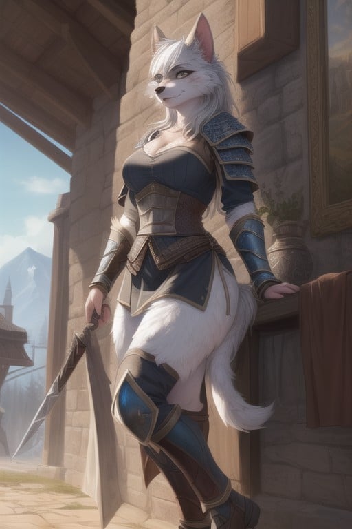 Full Body, Furry Woman In Witcher Set Of Armor, Armor Furry AI Porn