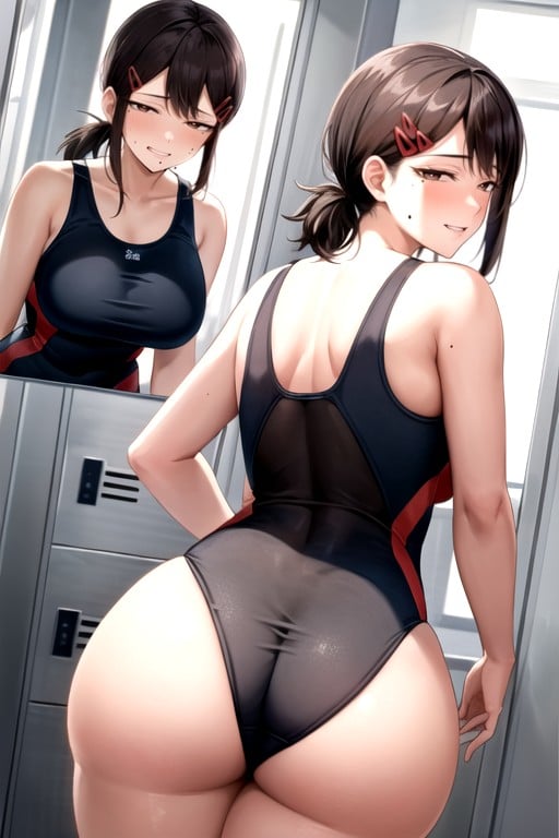 Thick Thighs, View From Behind, Maillot De Bain ScolairePorno IA Hentai