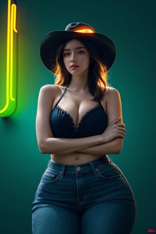 Neon, Rounded Breast, Wild West Sheriff Shemale AI Porn