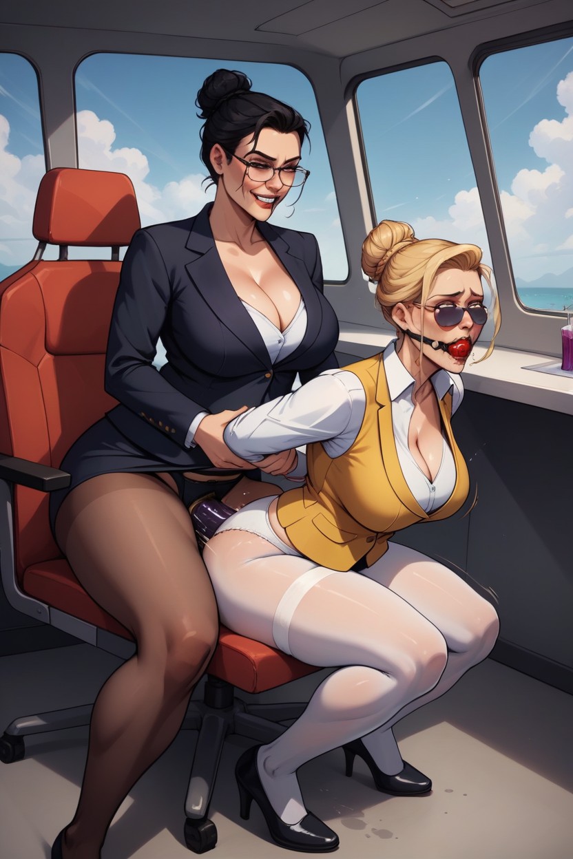 Strapon, Only One Woman With Ballgag And Blindfold, Gag Shemale AI Porn