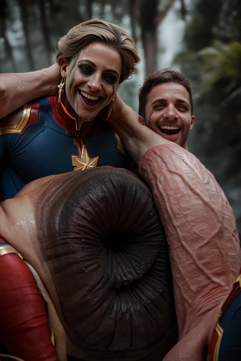 Captain Marvel, Sweaty, Peito Grande Travesti IA Pornô