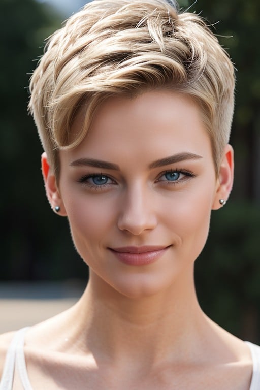 Natural Breast, Mischievous (smiling While Blushing), Pixie Cut AI Porn