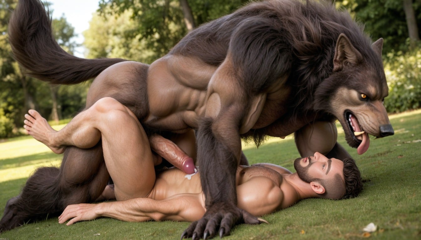 Anthro Art Werewolf, Werewolf Anthropomorphic, Cum Dripping From Werewolfs Shiny Red Errect Penis Out Of Its Sheath AI Gay Porn