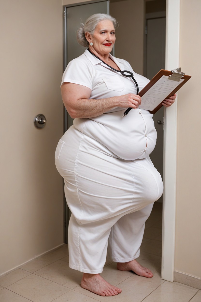 Ponytail, Stethoscope On The Neck, Gigantic Saggy Breast Shemale AI Porn