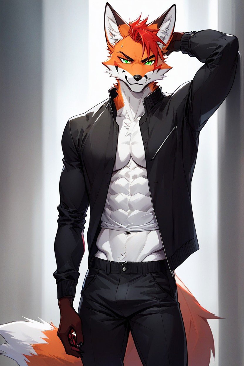 Fit, Black Jacket And Trousers, FoxPorno IA Furry