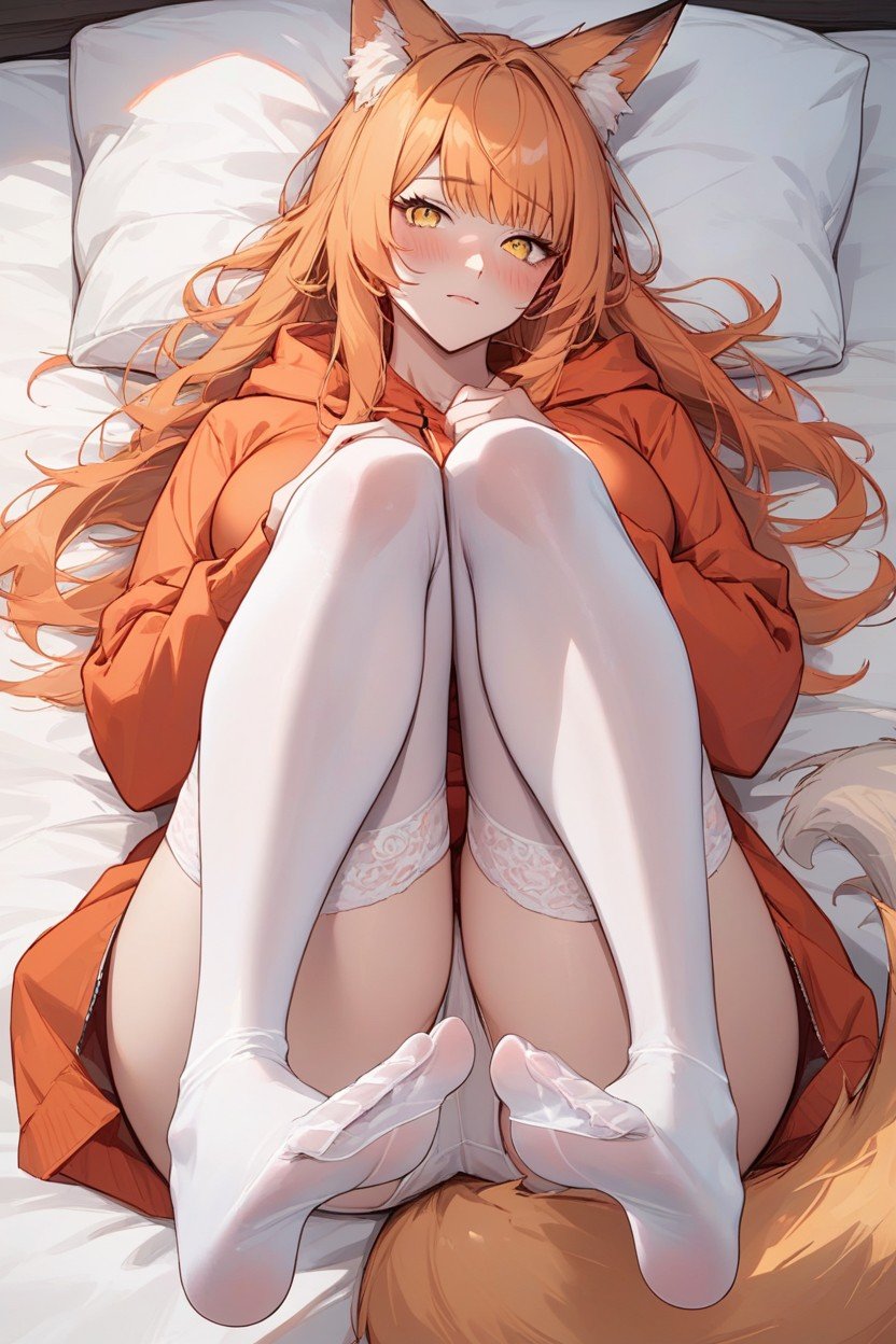 Raises His Feet, Feet Close Up, Oversize Hoodie AI Porn