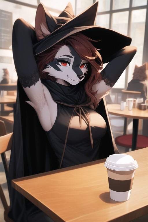 Bruja, Café, Brazos ArribaPorno AI Furry