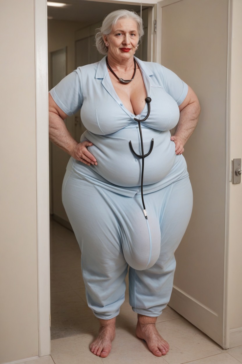 Hospital, Fully Clothed, Extremely Long Covering All Over Feet Shemale AI Porn