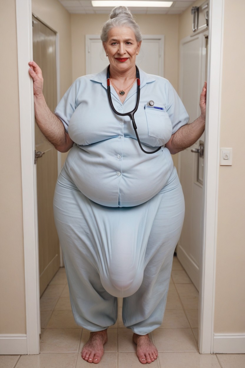Huge Bulge Under Clothing, White Uniform, Obese Shemale AI Porn