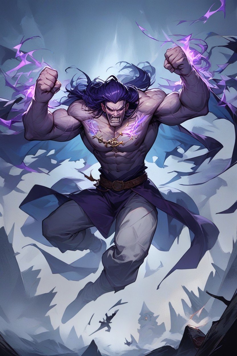 Big Tits, Wizard Casting A Spell, Gigantic Purple Fist Punching Skeleton퍼리 AI 포르노