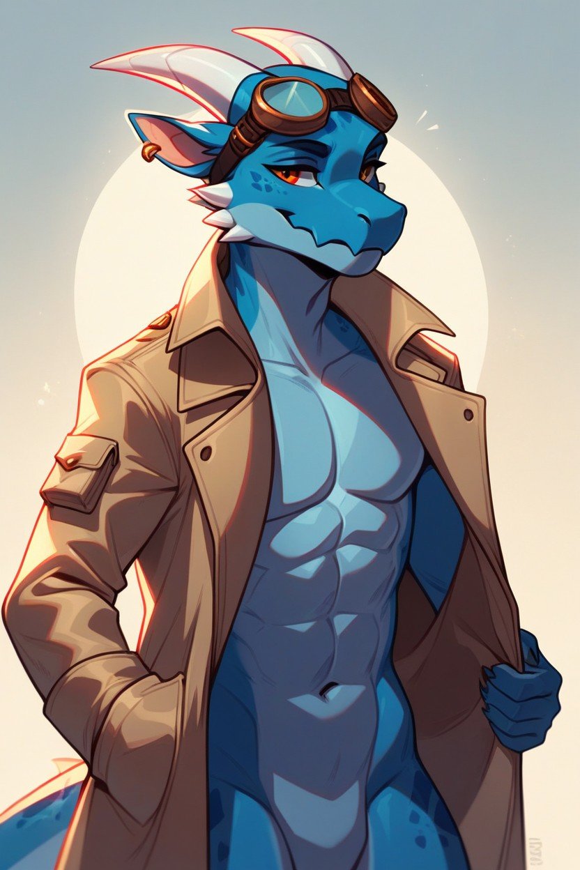 Blue Kobold, Horns, Trench CoatAI 포르노