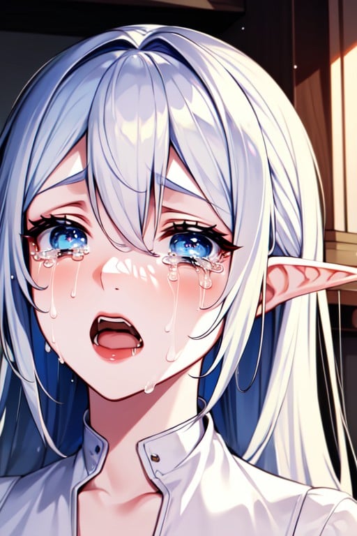 White Hair, Blue Eyes, And Confused Face AI Porn