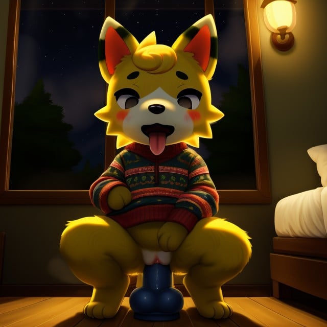 Dildo Sitting, Crossing Villager, Legs Apart Furry AI Porn