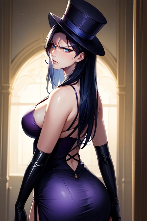 Visão Traseira, Cabelo Preto, Caitlyn (league Of Legends) Pornografia de IA