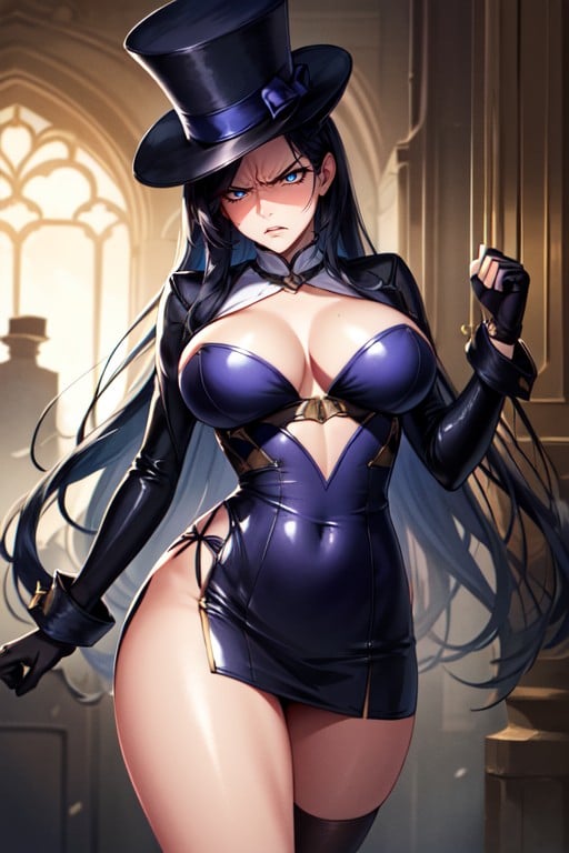 Costume En Latex, Caitlyn (league Of Legends), Cheveux NoirsPorno IA