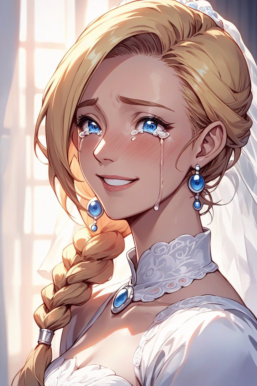 Wedding Dress, Braided Side Ponytail, Bianca Whitaker From Dragon QuestPorno AI