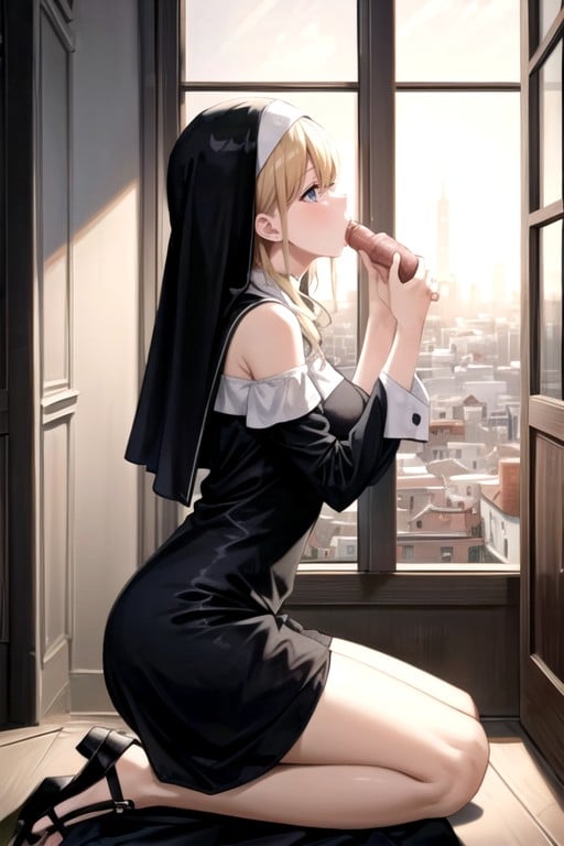 Blonde Hair, Kneeling, Nun AI Porn