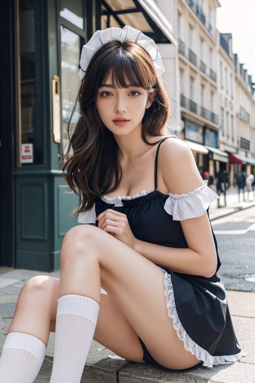 Medium Length, Bangs, French Maid AI Porn