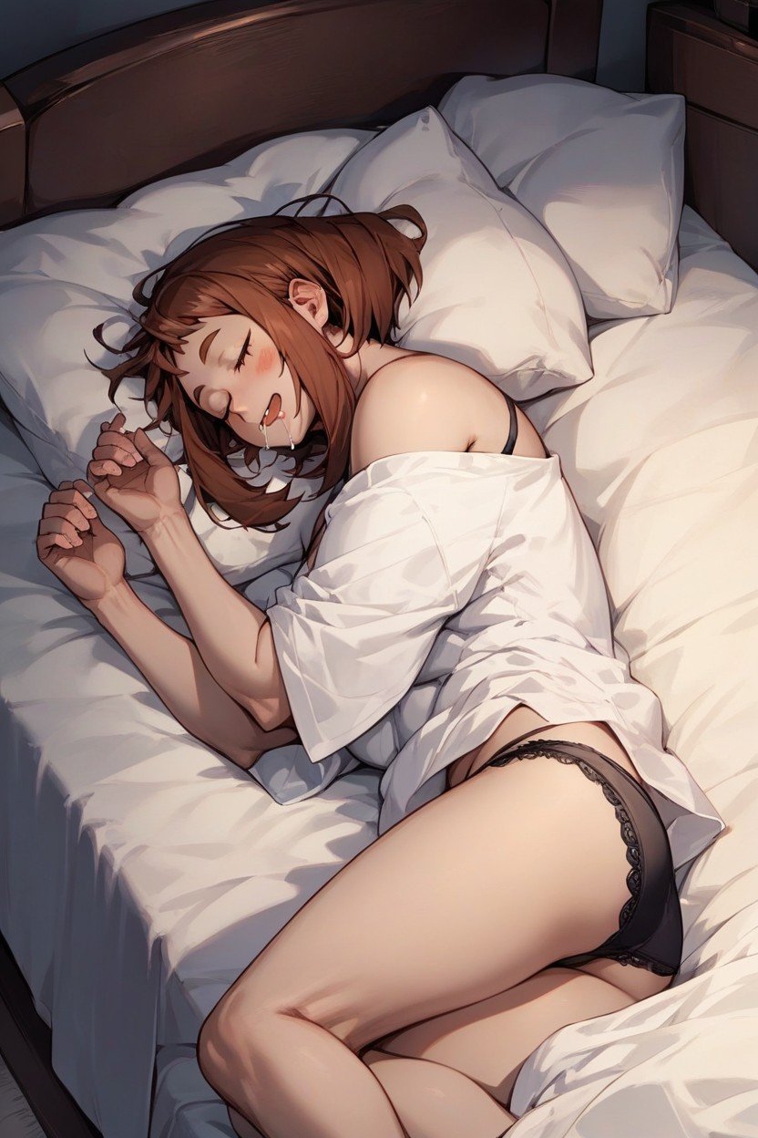 Laying On Side, Sleeping, White Oversized T Shirt Off One Shoulder AI Porn