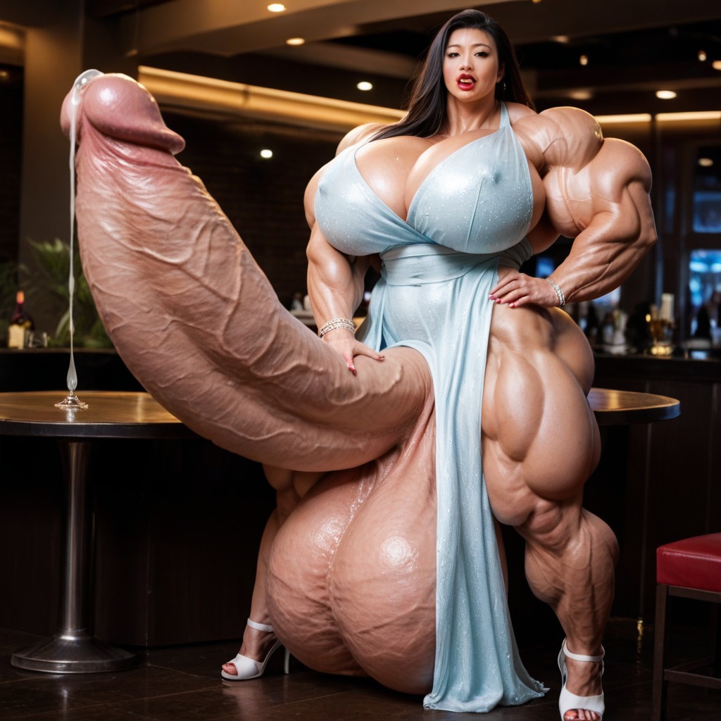 Dress, Hyper Huge Testicles, Hyper Gigantic Muscles Shemale AI Porn