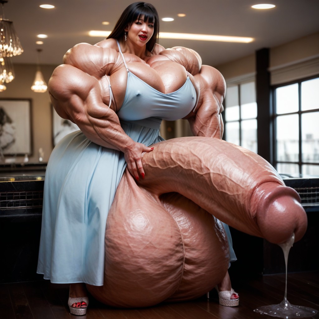 Heels, Hyper Large Muscles, Hyper Gigantic Muscles Shemale AI Porn
