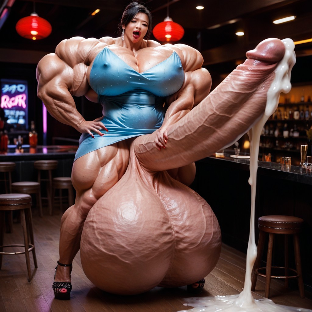 Hyper Gigantic Penis, Lipstick, Hyper Gigantic Testicles Shemale AI Porn