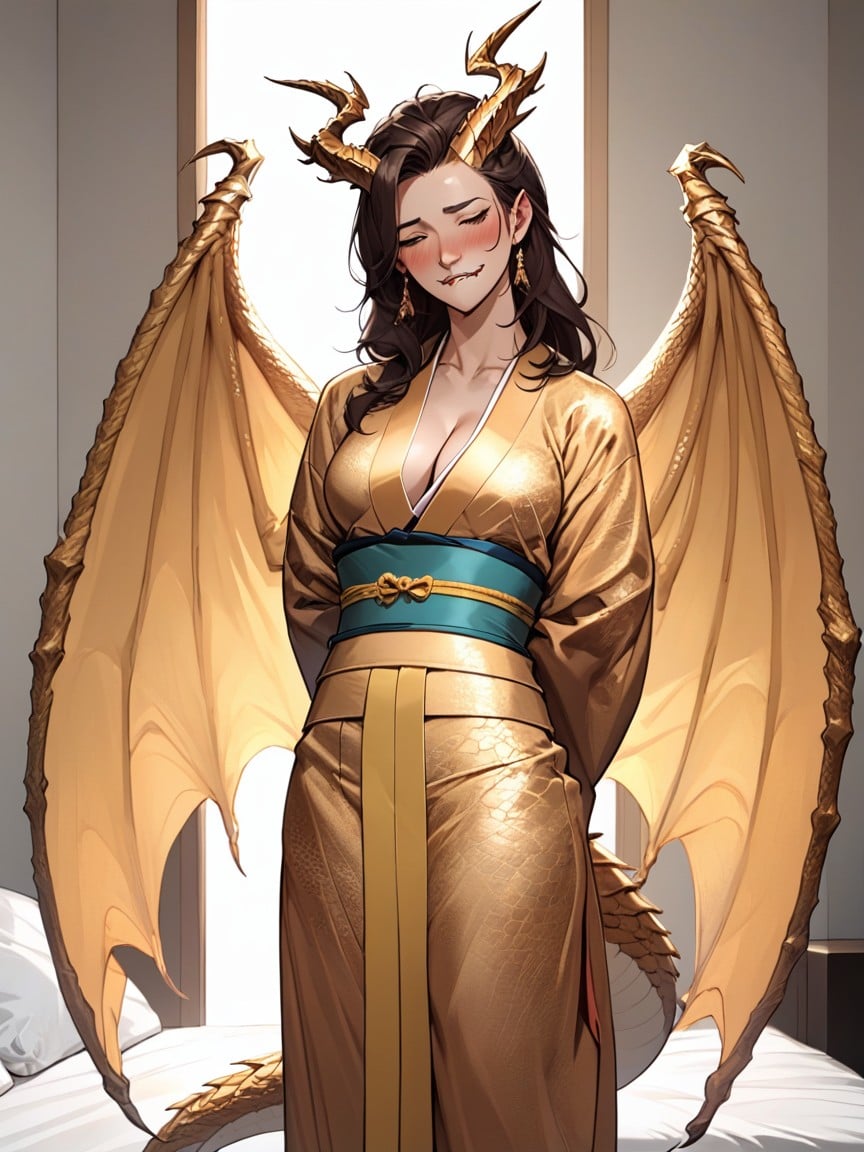 Covered In Scales, Golden Dragon Tail, Kimono Furry AI Porn