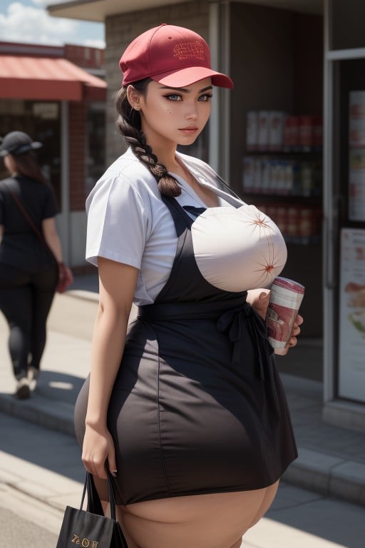 Extremely Large Ass, Rear View, Convenince Store Worker AI Porn