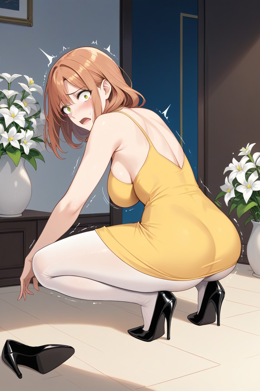 Dress Unzipping And Ripping, Black Ballet Flats Shoes, Pretty Feet And Legs Hentai AI Porn