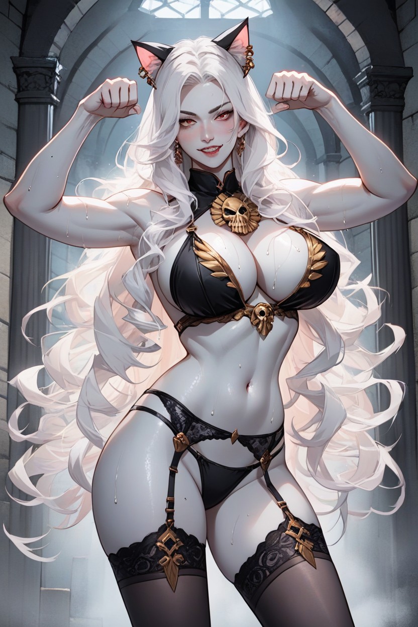 Black Bikini With Gold Skull Ornaments, White Skin, 地牢AI黃片