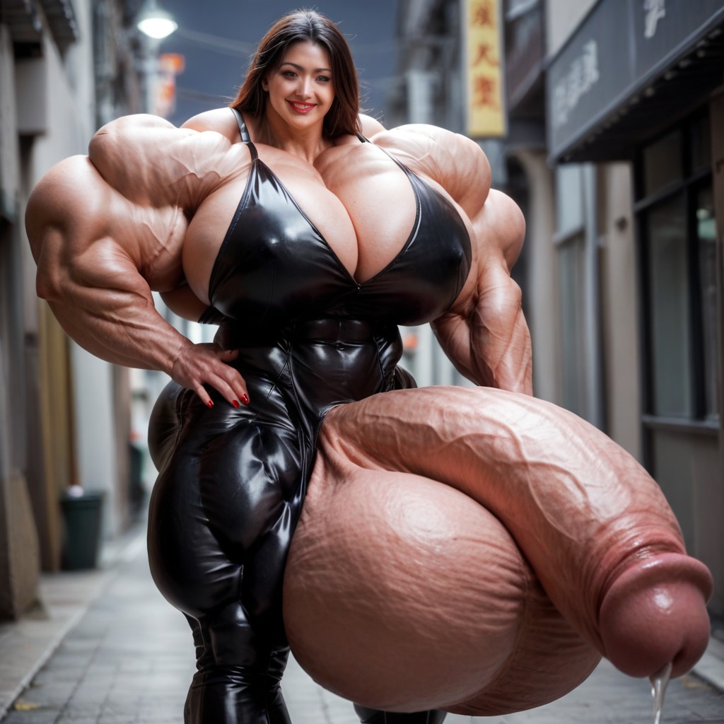 Night City, Hyper Large Muscles, Lipstick Shemale AI Porn