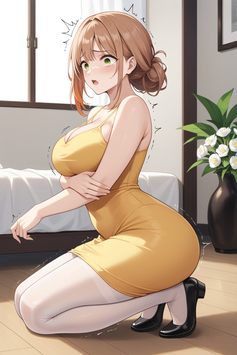 Hair Growing Longer Longer, Shoes Falling Off, Grabbing Hugging Her Sides In Pain Hentai AI Porn