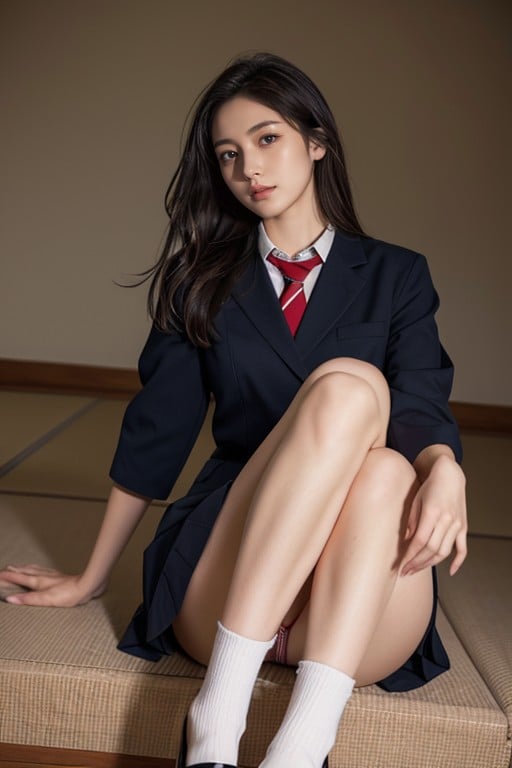 Bottom Up (upskirt), School Uniform, Full Body AI Porn