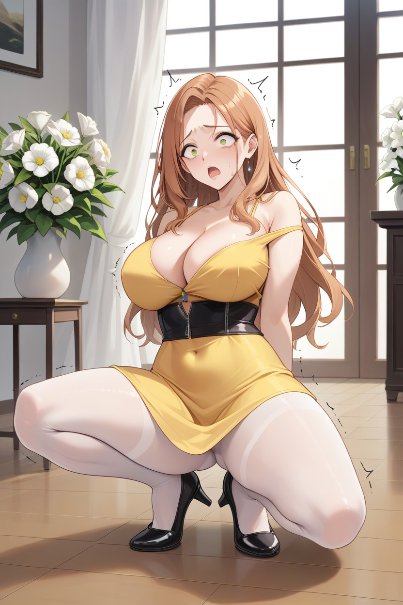 Shoes Grow Tight, Full Body, Yellow Dress Grows Tight And Unzips Hentai AI Porn
