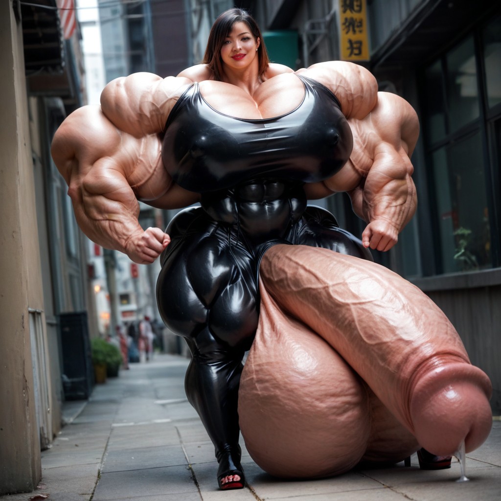 Hyper Gigantic Testicles, Pre Cum, Hyper Gigant Muscles Shemale AI Porn