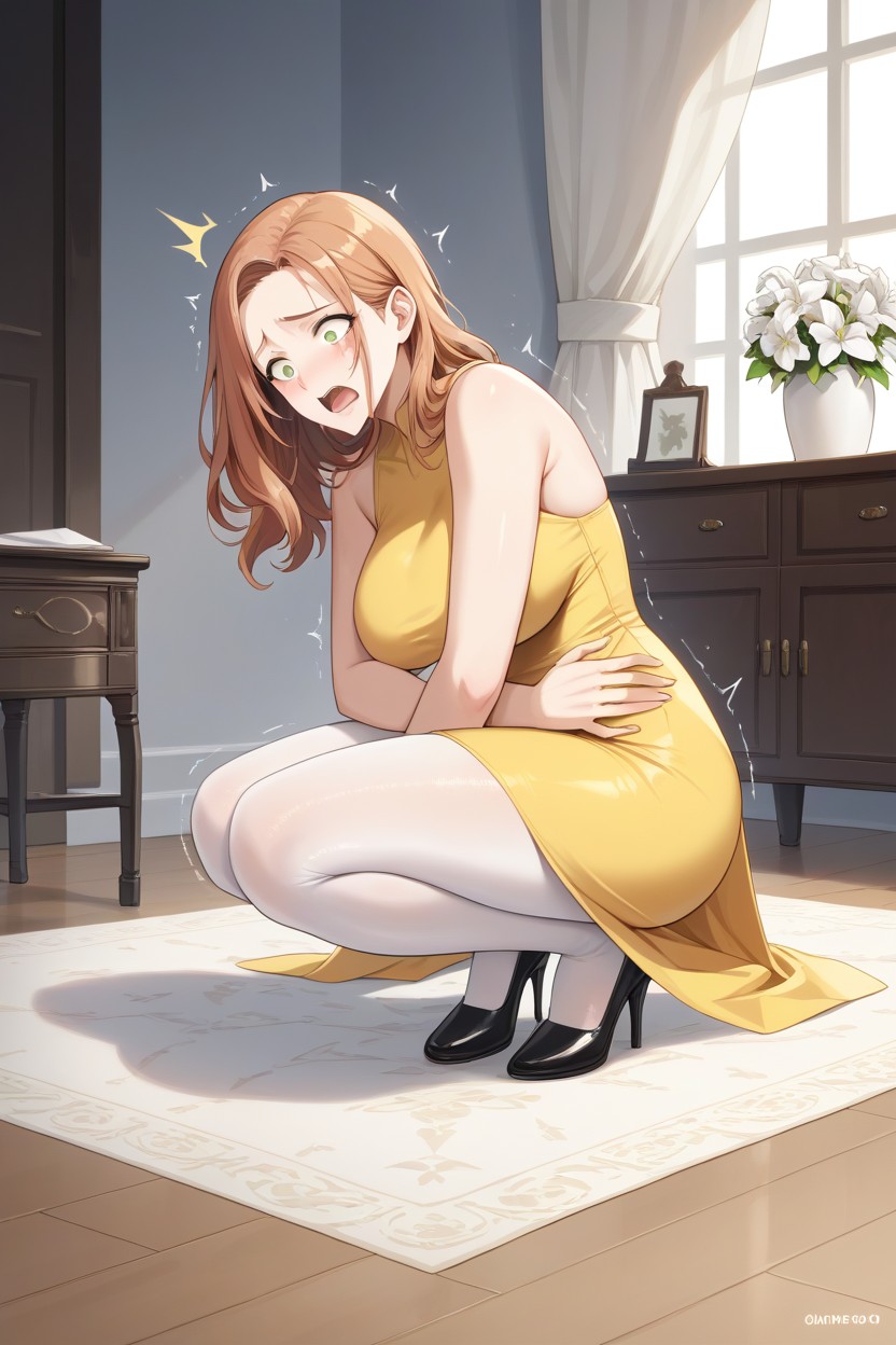 Hair Changes To Ginger, Transformation Starts, Light Brown Hair Hentai AI Porn