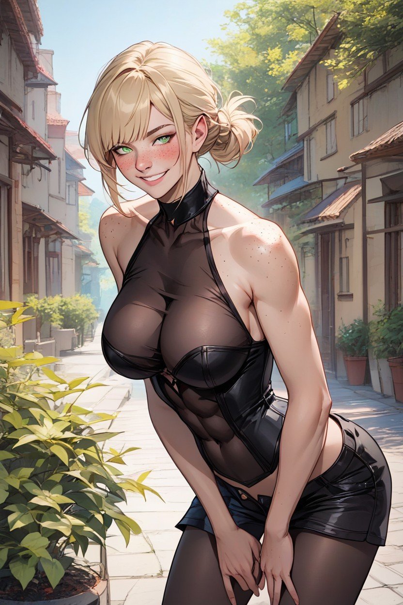 Very Short Hair, Fit, Light Green Eyes Hentai AI Porn