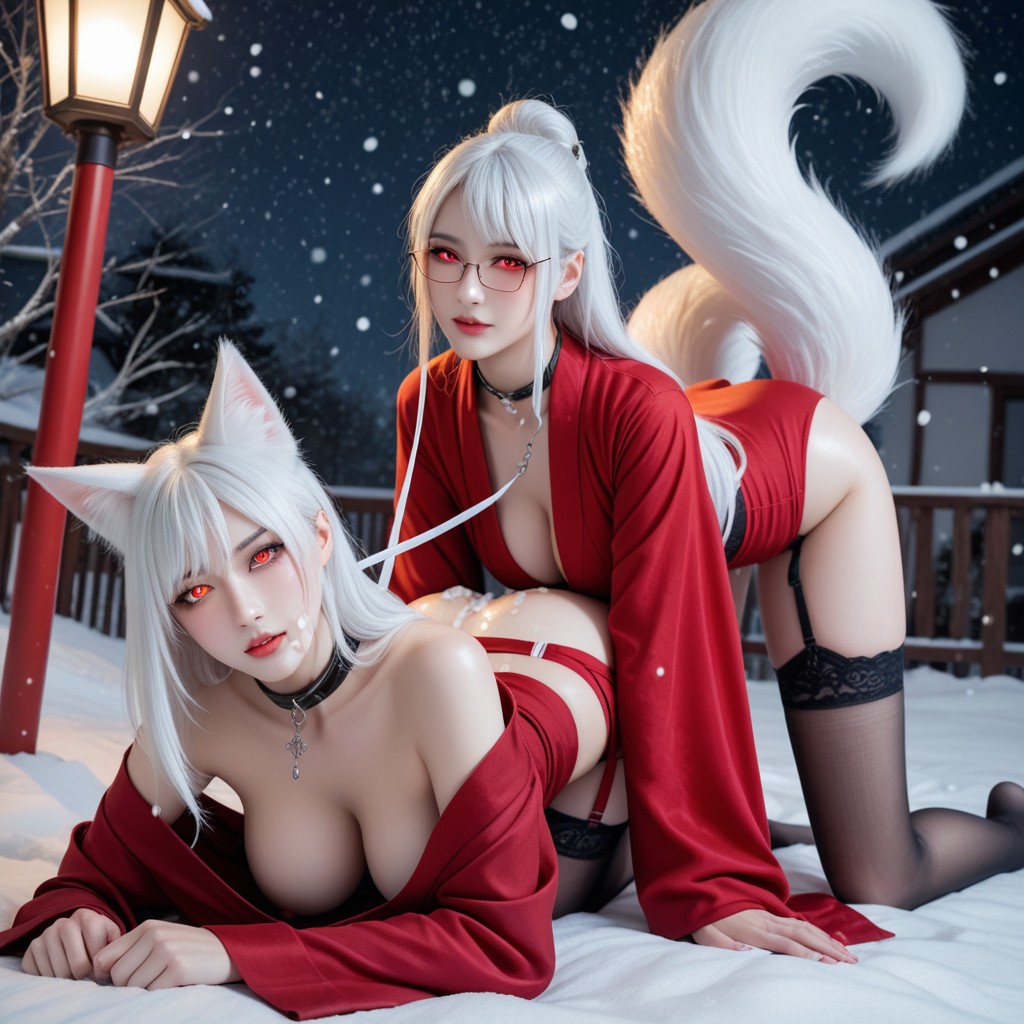 White Hair, Kimono, Black Lingeries Furry AI Porn