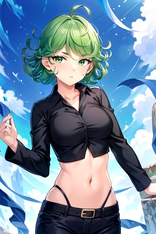 Style D'art Aux Traits Épais, Tatsumaki (one Punch Man), Chemise De BureauPorno IA transsexuelle