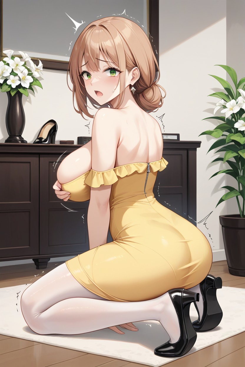 Shocked Worried Look, Mouth, Hunched Over Squatting And Crouching On Floor Hentai AI Porn