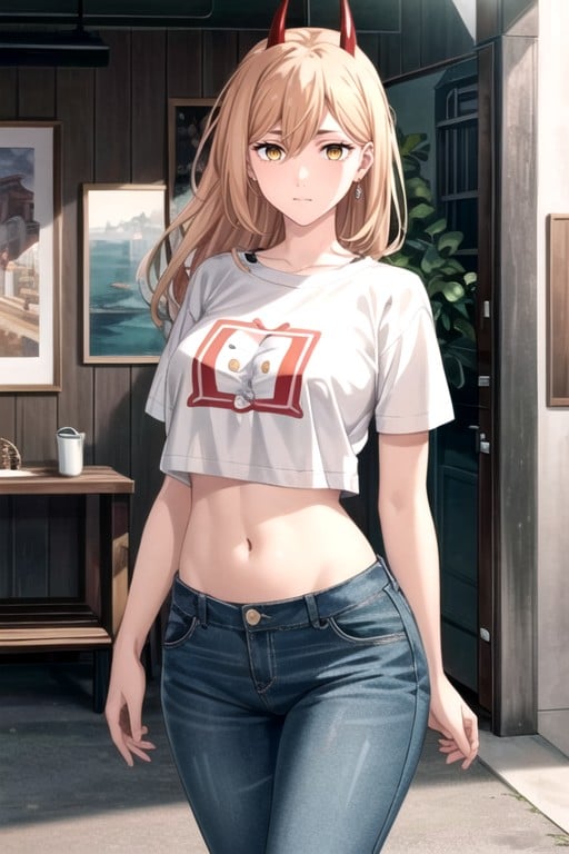 Jeans, Camiseta Gráfica, Umbigo Exposto Hentai IA pornografia