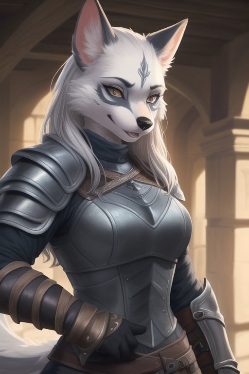 Dog Furry Woman In Full Set Of Witcher Armor, Armor Gloves, Armor Furry AI Porn