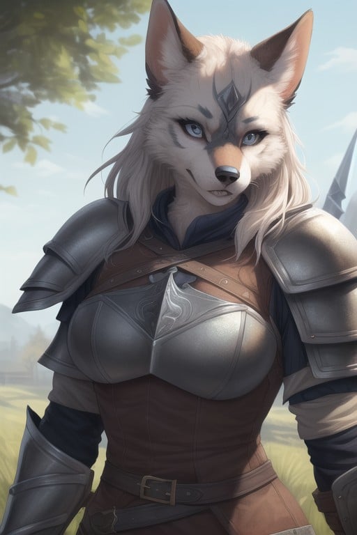 Dog Furry Woman In Full Set Of Witcher Armor, 鎧, 鎧手袋ファーリーAIポルノ