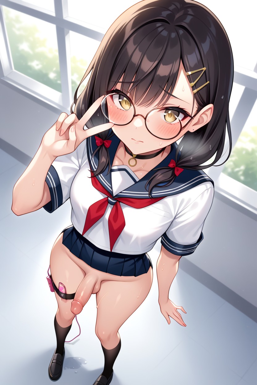 Marked Hips, Touching Face, Choker Shemale AI Porn