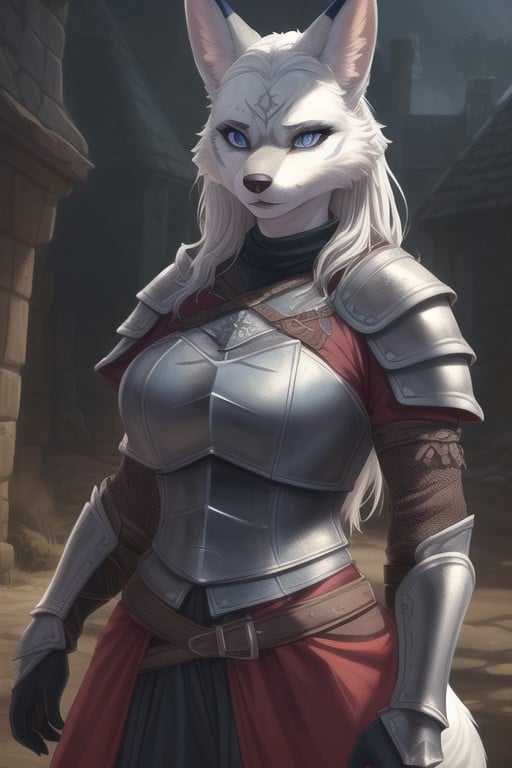 Dog Furry Woman In Full Set Of Witcher Armor, Armor, Armor Gloves Furry AI Porn